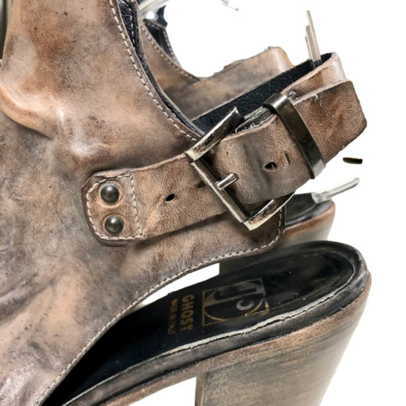 JO Ghost Distressed Leather open back Chunky Heel Bootie. Made in Italy. Sz 38 - Picture 9 of 13
